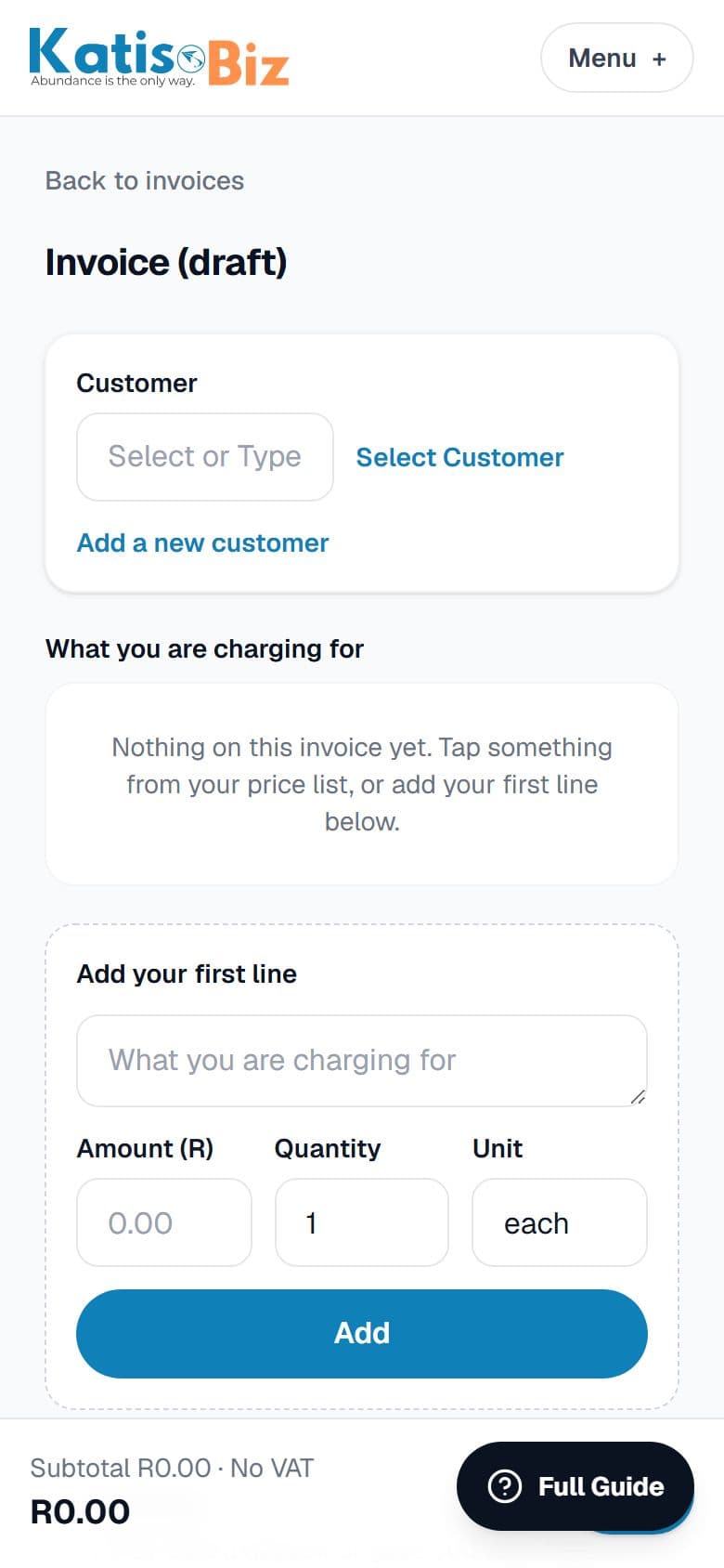 A new, empty invoice